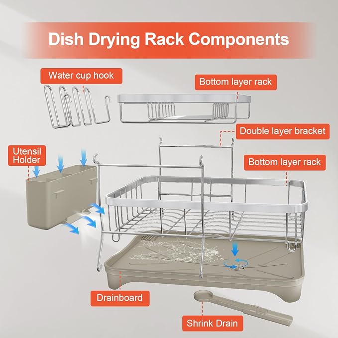 2-Tier Dish Drying Rack for Kitchen Counter, 304 Stainless Steel Dish Rack - Image 7