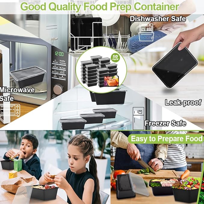 50-Pack Food Prep Containers, 1000ML/ 34 OZ Microwavable Food Storage Containers - Image 5