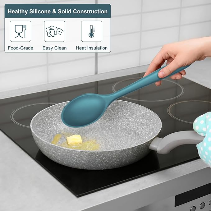 E-far Silicone Cooking Spoon Set of 2, Heat Resistant Kitchen Spoons Utensils - Image 4
