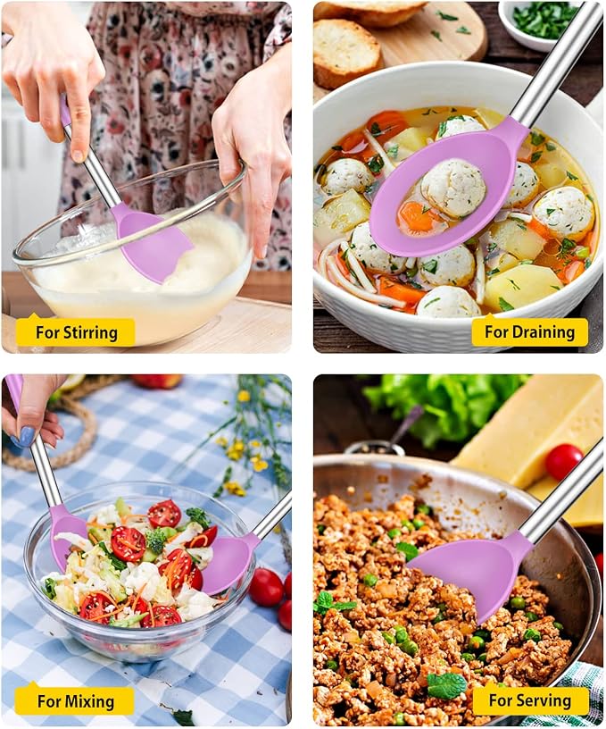 Pack of 2 Large Silicone Cooking Spoons, Non Stick Solid Basting Spoon - Image 3