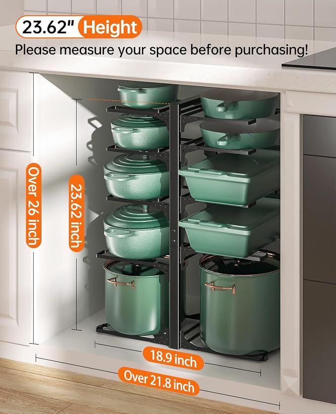 ORDORA 10-Tier Pots and Pans Organizer under Cabinet, Kitchen Cabinet - Image 2