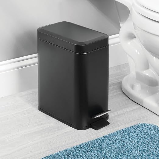 mDesign Small Modern 1.3 Gallon Rectangle Metal Lidded Step Trash Can, Compact - Image 3
