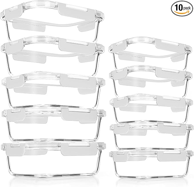 VERONES 10Pack Glass Meal Prep Containers, Airtight Glass Lunch Containers by VERONES