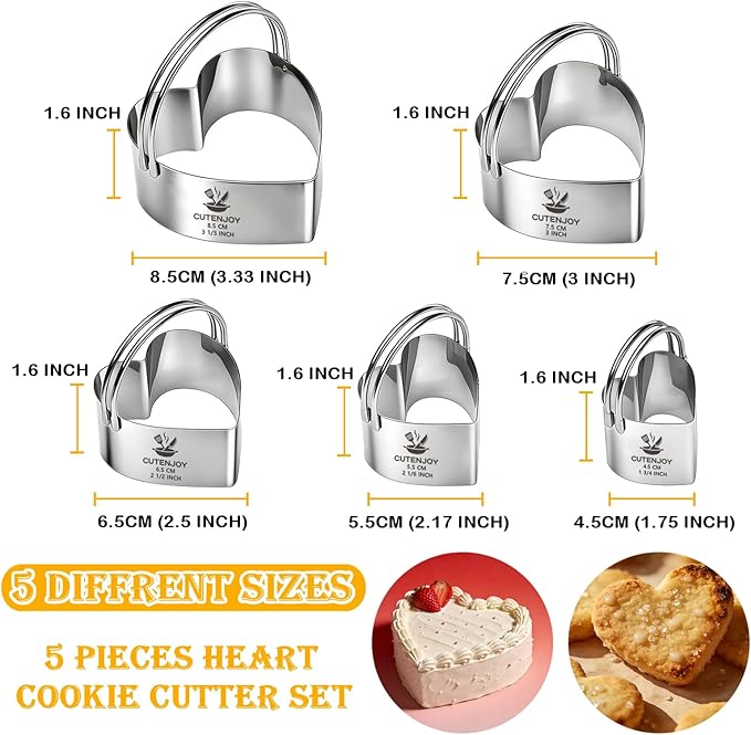 Heart Cookie Cutters, 5 Piece Biscuit Cutters - Image 2
