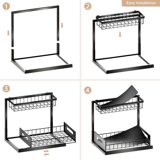 VUSIGN Under Kitchen Sink Organizer 2 Tier, Pull Out Under Sink Organizers and - Image 6
