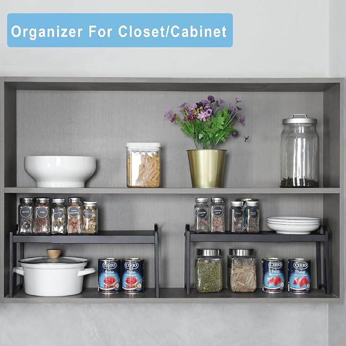 2 Pack Expandable Cabinet Countertop Shelves, Stackable Shelves Organizers - Image 7