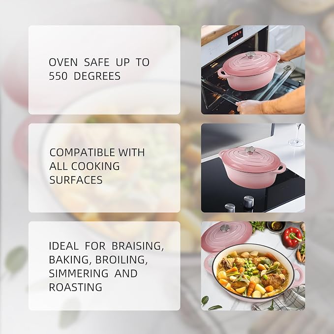5.5 Quart Oval Enameled Cast Iron Dutch Oven Pot - Image 3