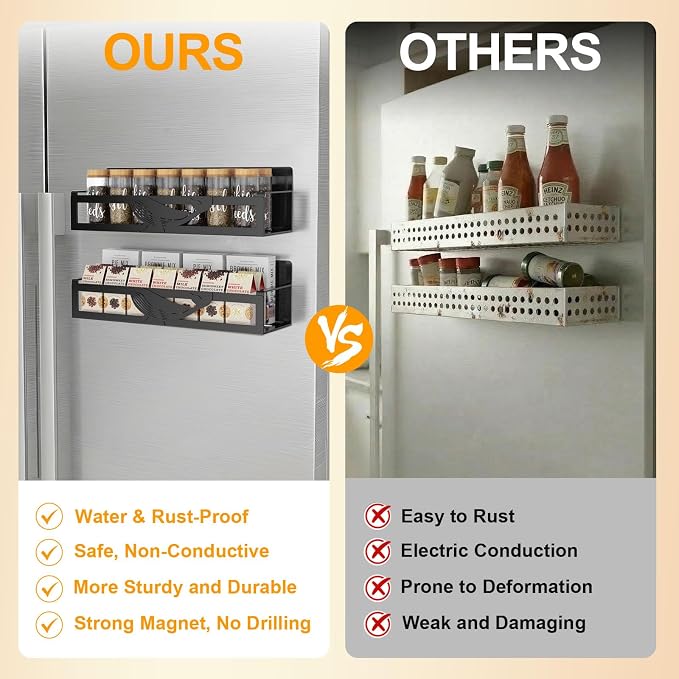 Magnetic Spice Rack for Refrigerator, 2 Pack Metal Magnetic Shelf Organizer for - Image 3