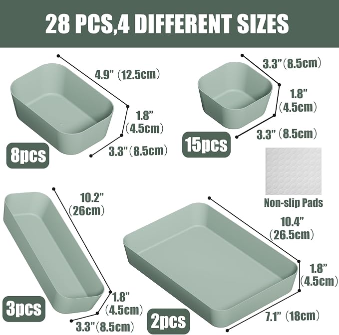 28 pcs Desk Drawer Organizer Tray, Stackable Organizer Containers - Image 2