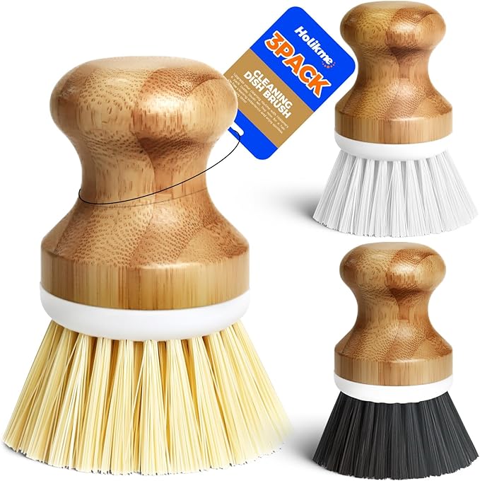 Holikme Bamboo Palm Brush Dish Brushes Vegetable Scrubber Round Natural Scrub by Holikme