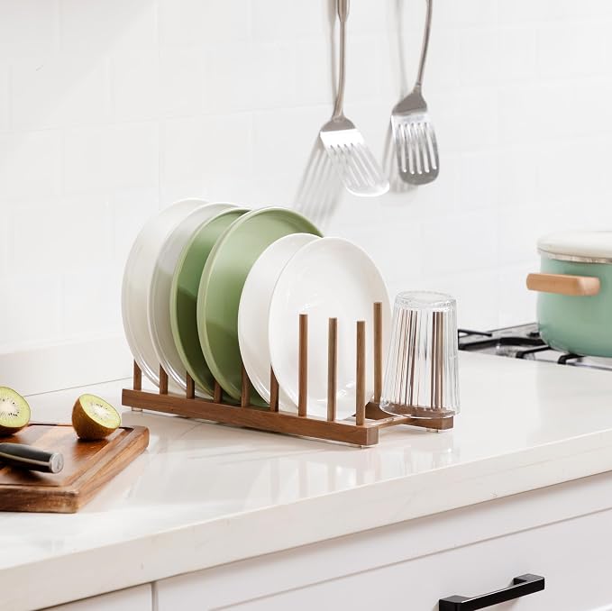HBlife 2pcs Acacia Wooden Dish Dying Rack Pot Lid Plate Organizer Holder - Image 6