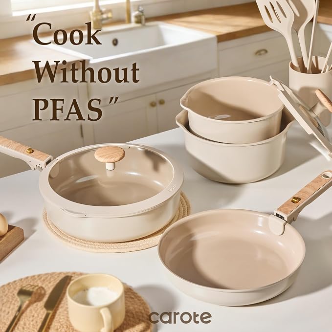 CAROTE Nonstick Pots and Pans Set, Cookware Set Detachable Handle, RV Cookware - Image 4