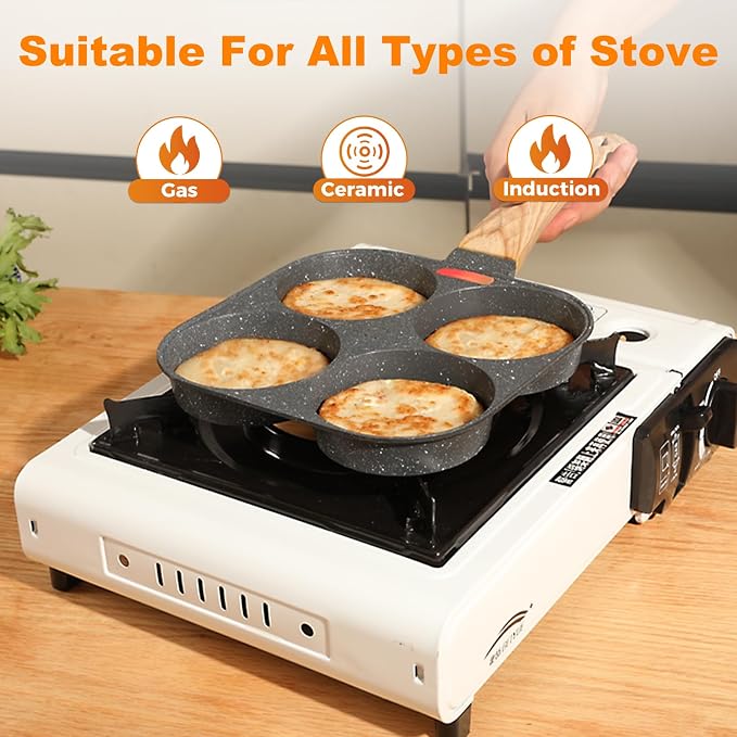 AHFLRITO 4-Cup Egg Pan Nonstick, Healthy Aluminum Omelette Pan, Breakfast - Image 4