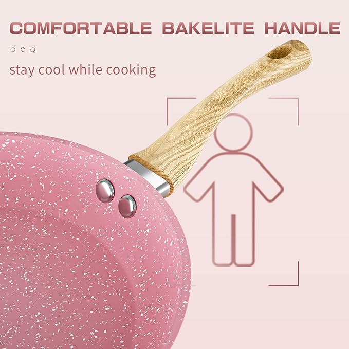 Innerwell 8-Inch Pink Nonstick Egg Pan, PFOA-Free Stone Cookware Skillet - Image 2