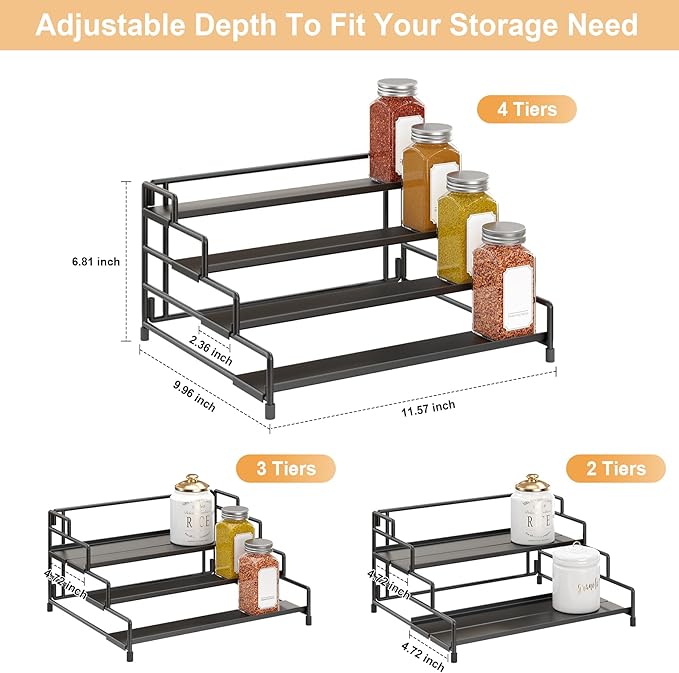 RUILALIFE 4-Tier-Spice-Rack-Organizer-for-Cabinet, Adjustable Depth Spice - Image 3