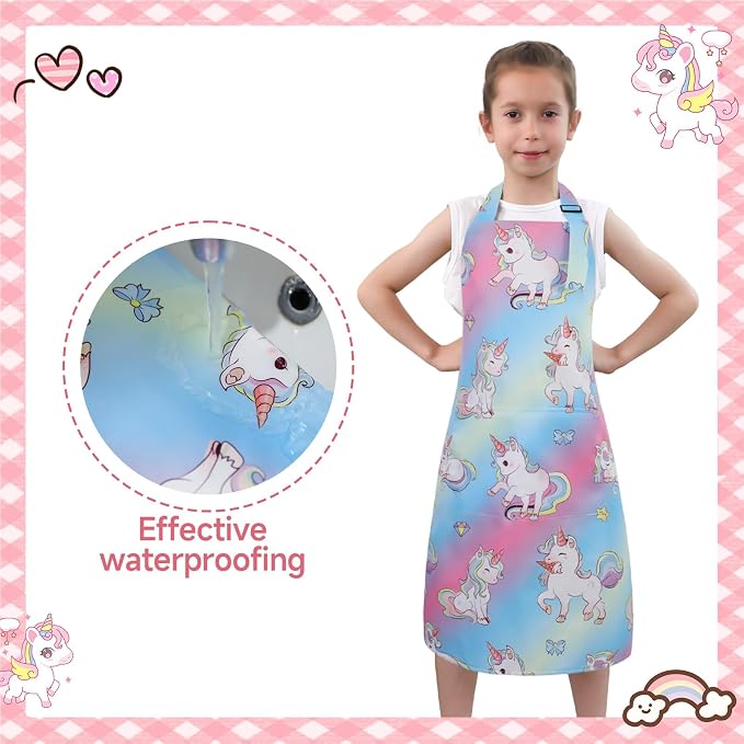 2 Pack Kids Apron, Cute Cooking Aprons, Waterproof Art Apron - Image 4