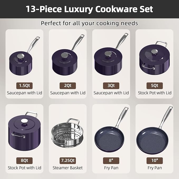 Nuwave Lux 13pc Forged Lightweight Cookware Set PFAS Free, Healthy G10 Duralon - Image 9