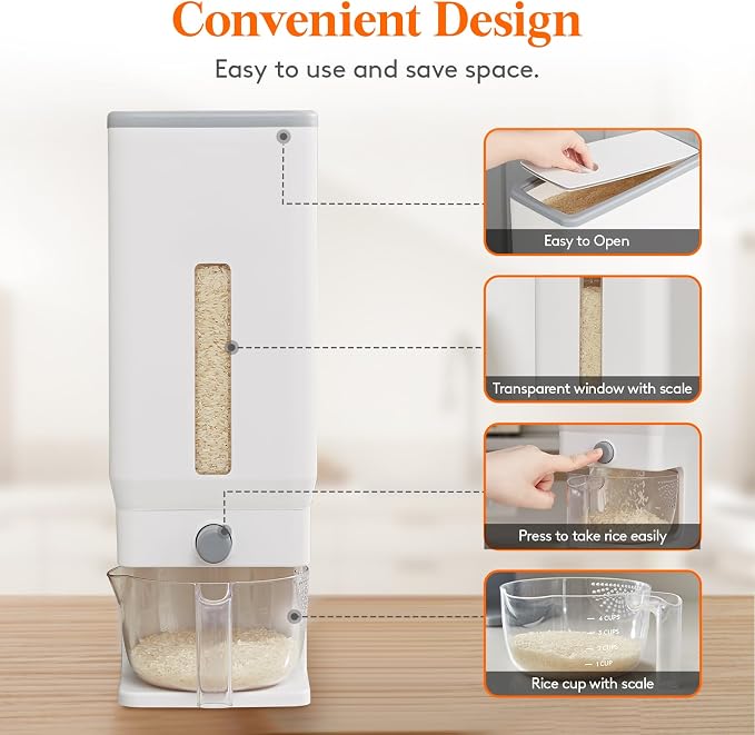 Lifewit Rice Dispenser 25 Lbs, Rice Storage Container Sealed Moisture Proof - Image 4
