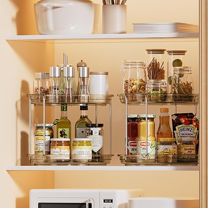 LAMU 2 Pack 2 Tier Lazy Susan Turntable Organizer 10.6'' Rotating Spice Rack - Image 5