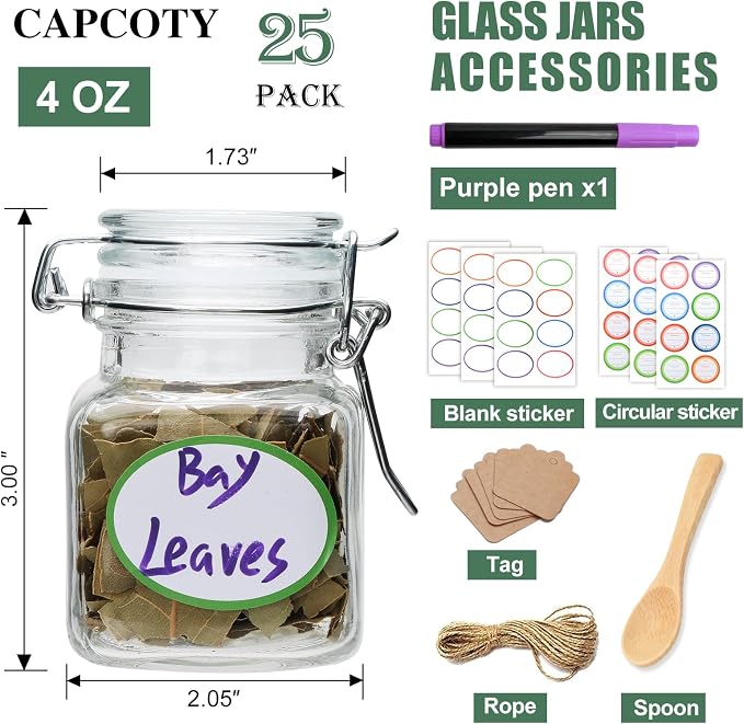 Brajttt 4 oz Spice Jars with Labels, 25 Pack Small Glass Jars with Lids - Image 2