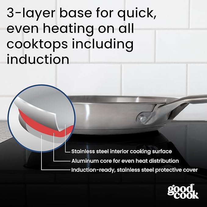 GoodCook Stainless Steel Fry Pan 12-Inch, Oven-Safe to 500F & Induction-Safe - Image 4