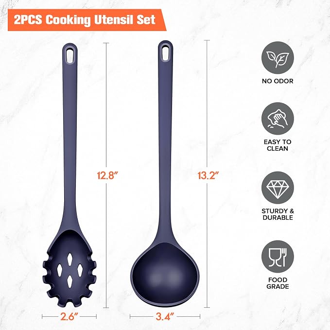 Silicone Spaghetti Spoon&Soup Ladle Cooking Utensils Set of 2, No Scratch - Image 6