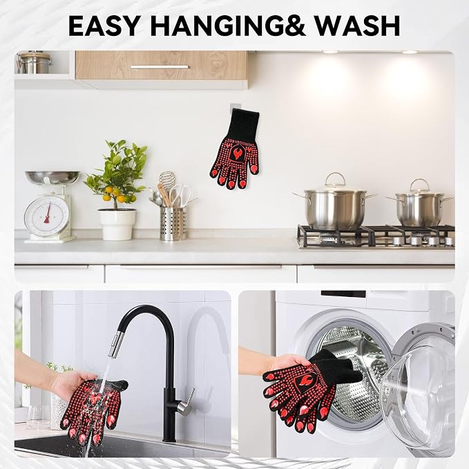 BBQ & Grill Gloves, Oven Gloves, 1472°F Silicone Oven Mitts Heat Resistant - Image 8