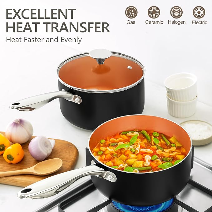 MICHELANGELO Sauce Pan Set, Ultra Nonstick Saucepan Set of 3, Ceramic Saucepans - Image 3