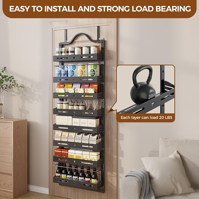 8-Tier Over The Door Pantry Organizer, Large 2 IN 1 Wall Mount or Hanging Spice - Image 4