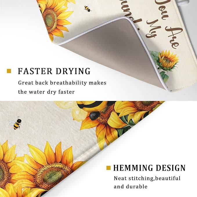 Giwawa Bee Gnomes Dish Drying Mat, Summer Sunflowers Elf Dish Drainer Mats - Image 3