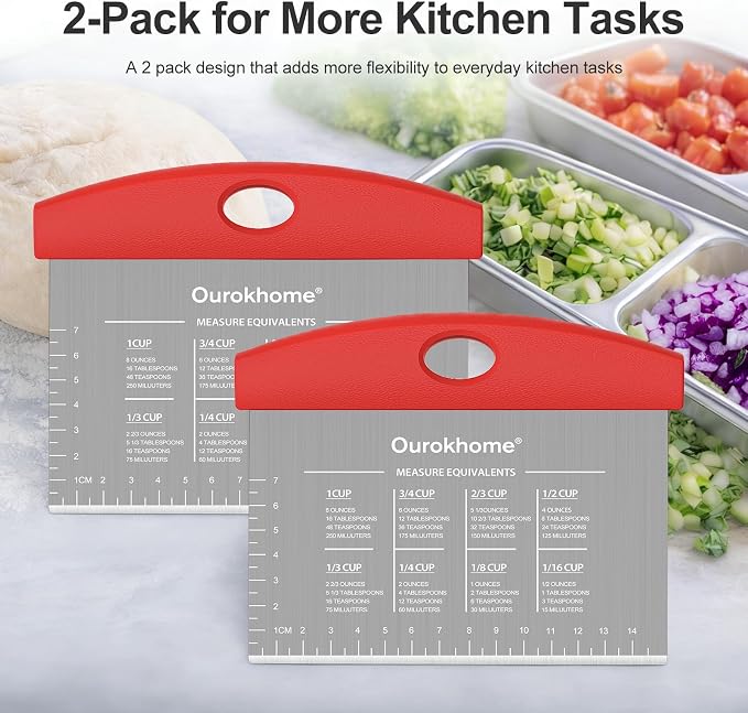 Ourokhome 2 Pack Bench Scraper Dough Cutter, Stainless Steel Dough Scraper - Image 6