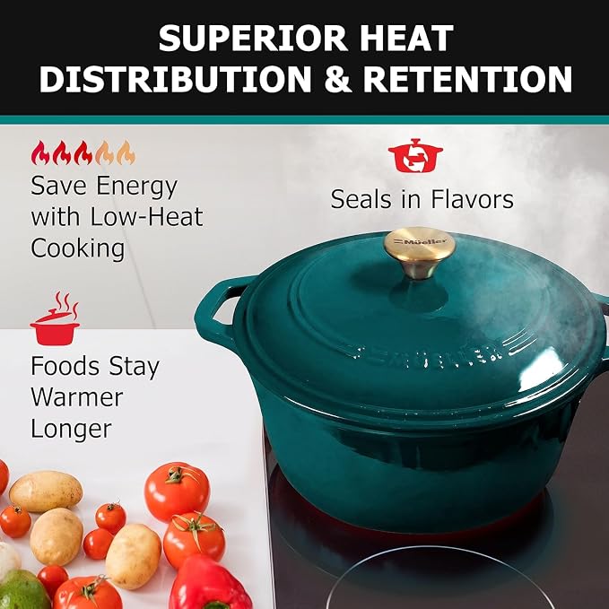 MUELLER HOME 4.5 QT Enameled Cast Iron Dutch Oven, Heavy-Duty Casserole Dish - Image 3
