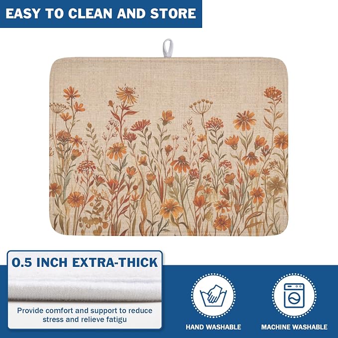 Fall Floral Dish Drying Mat for Kitchen Counter 18 x 24 Inch Autumn Sunflower - Image 5