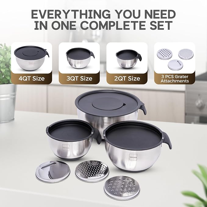Stainless Steel Mixing Bowls Set of 3, Large Nesting Bowls - Image 3
