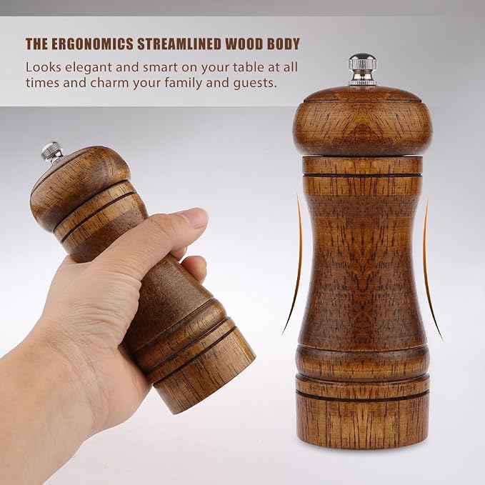 Pepper Mill - 5 inch Pepper Grinder Pepper Grinder Refillable Oak Salt and - Image 8