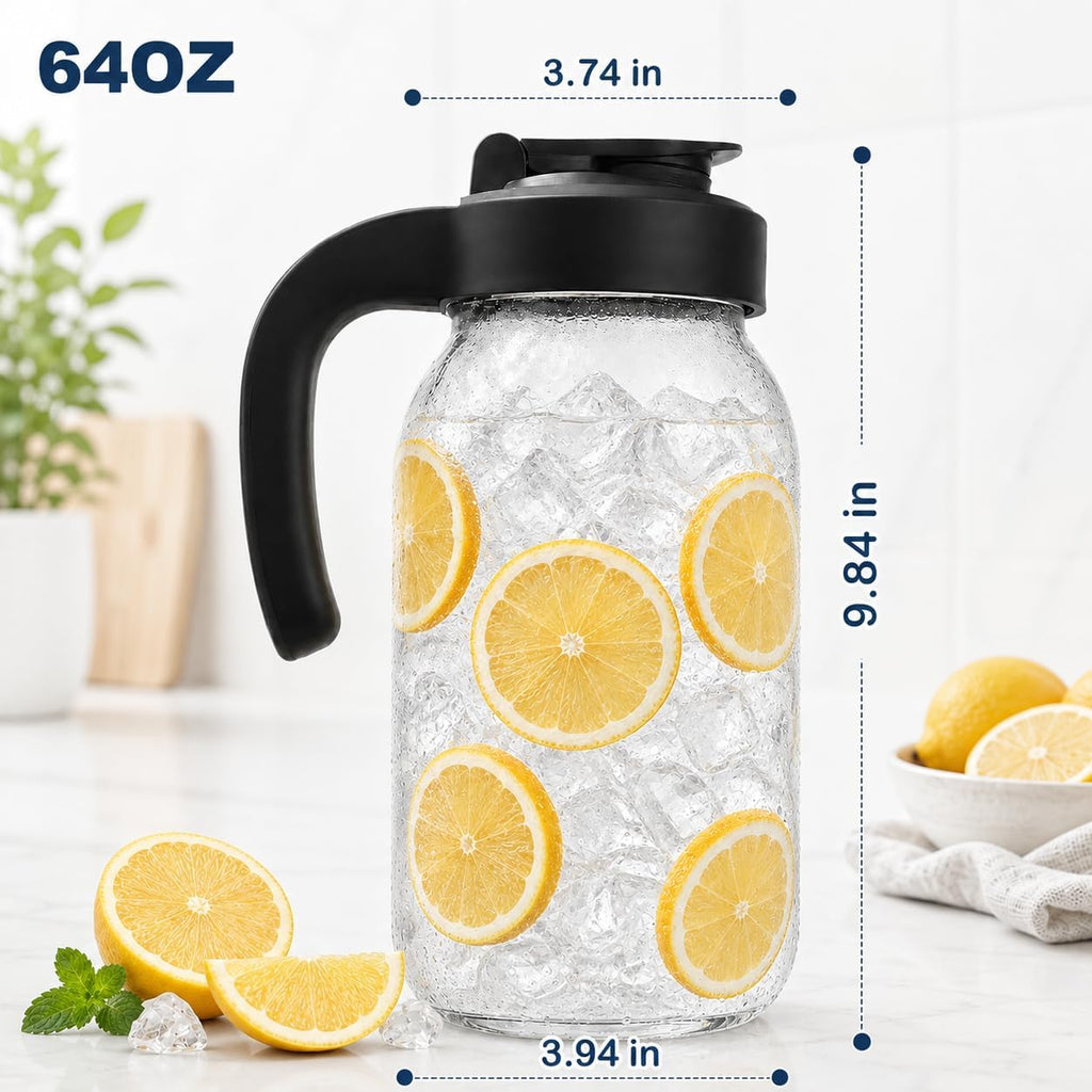 New Updated Glass Pitchers with Lid, Handle lengthened and thickened