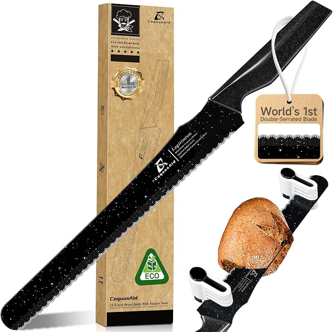 CoquusAid Upgrade Bread Knife for Homemade Bread, World‘s 1st Double Serrated by CoquusAid