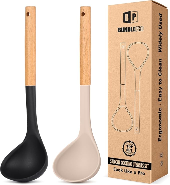 Pack of 2 Soup Ladle, Silicone Ladle Spoon by BUNDLEPRO