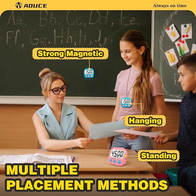 2 Pack Classroom Timers for Teachers Kids Large Magnetic Digital Timer Blue Pink - Image 3