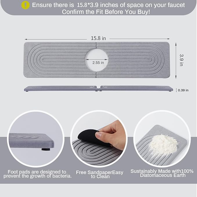 Stone Faucet Mat for Kitchen Sink, Faucet Mat Fast Drying Diatomite, Sink - Image 2