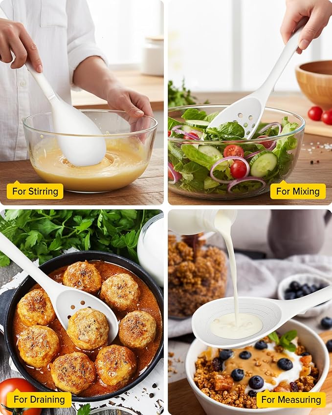 Pack of 2 Silicone Cooking Spoons, Non Stick Solid Kitchen Spoon - Image 5