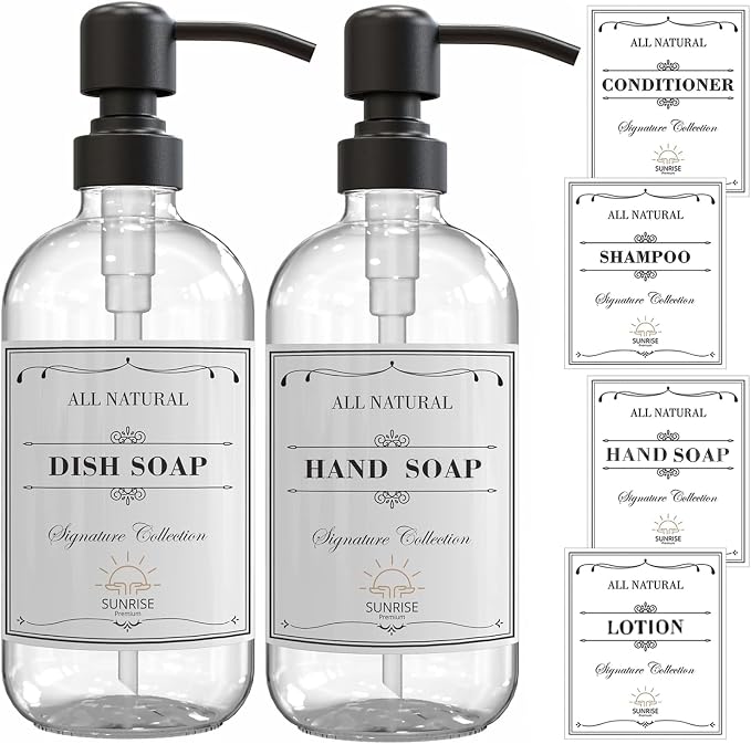 Sunrise Premium 2 Pack Clear Glass Soap Dispenser 16 OZ - Image 7