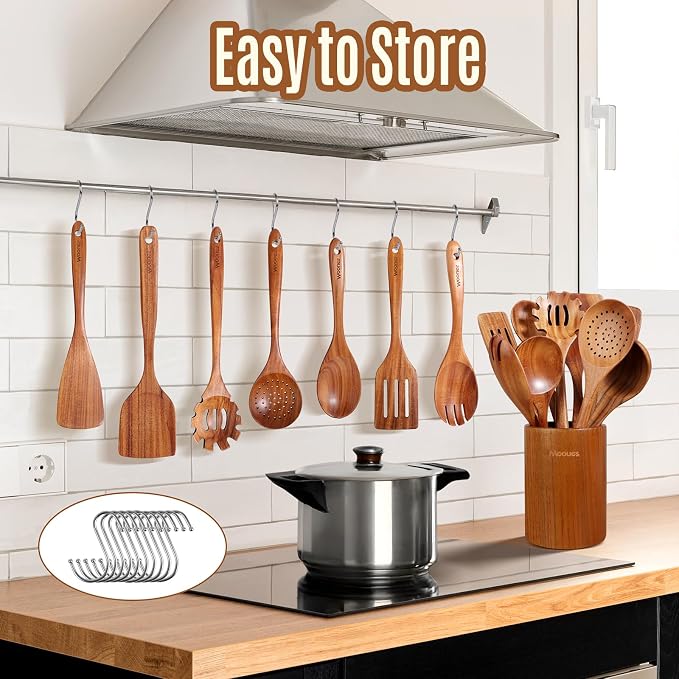 Wooden Spoons for Cooking, Comfortable Grip, Heat Resistant Cooking Utensils Set - Image 5