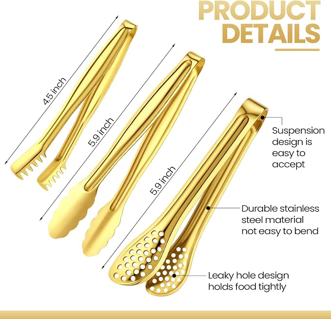 CHENGU 12 Pack Stainless Steel Kitchen Tongs 4/6/6 Inches Food Serving Clip - Image 5