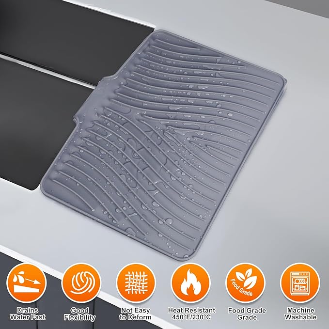 Silicone Dish Drying Mat for Kitchen Counter, Dish Drying Pad, Non-Slip Drain - Image 6