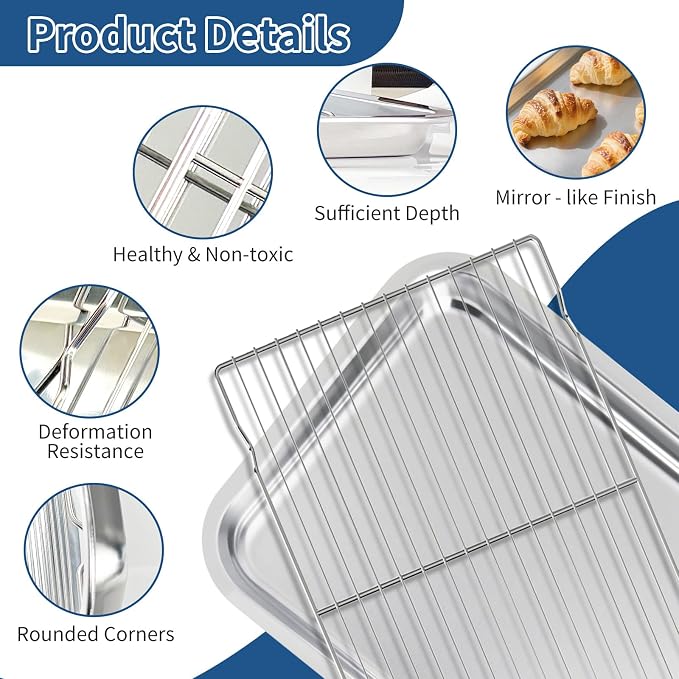 Baking Sheet with Rack Set of 4, Non Toxic & Dishwasher Safe & Easy Clean - Image 4