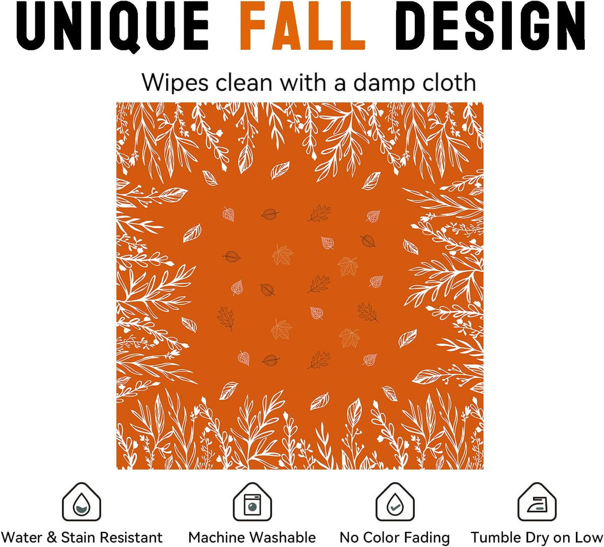 Orange Fall Tablecloth Square 52x52 Inch, Stain Resistant Washable