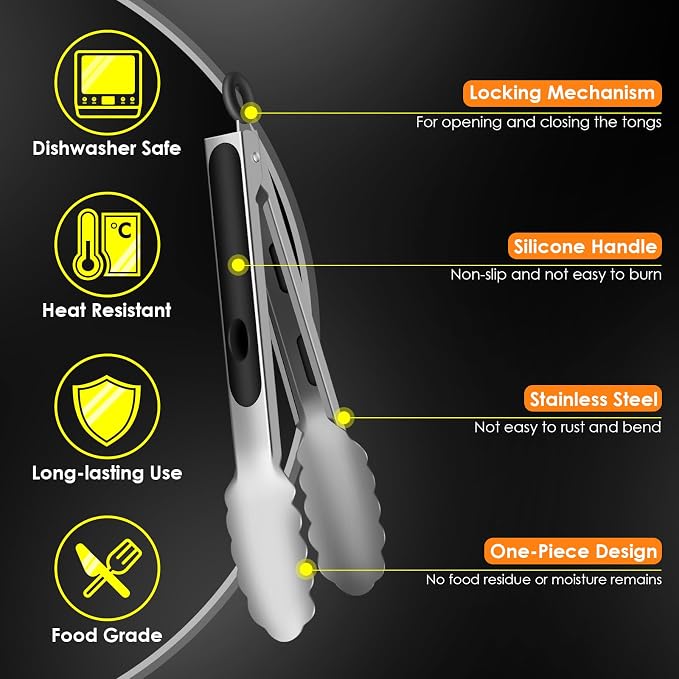 Metal Tongs for Cooking, Heat Resistant 600 Degrees Stainless Steel Kitchen - Image 4