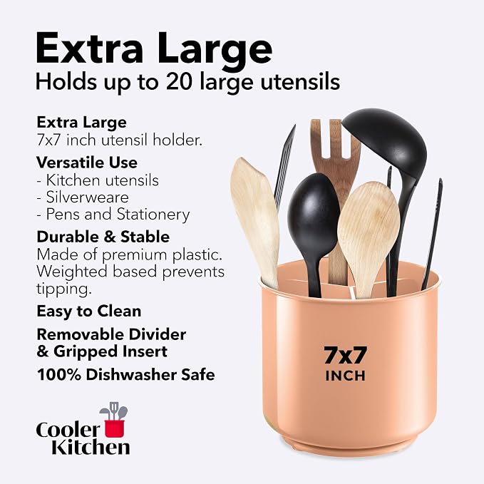 Cooler Kitchen Jumbo Rotating XL Peach Plastic Utensil Holder Caddy - Image 5