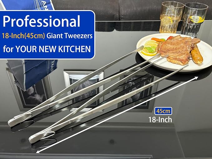 JETKONG 2 Pcs 18 Inch Stainless Steel Grill Tongs Heavy Duty Giant Tweezer Tongs - Image 4